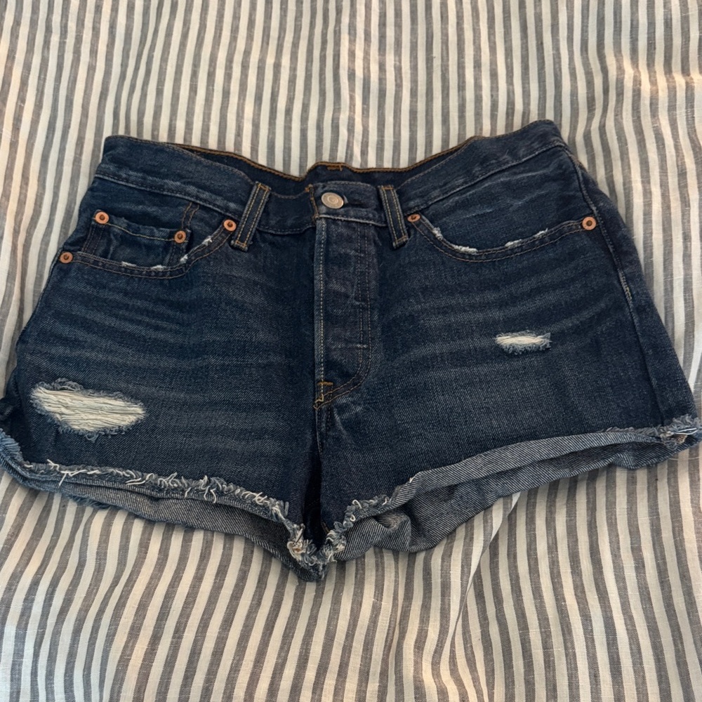 501 Classic Blue Distressed Jean Shorts